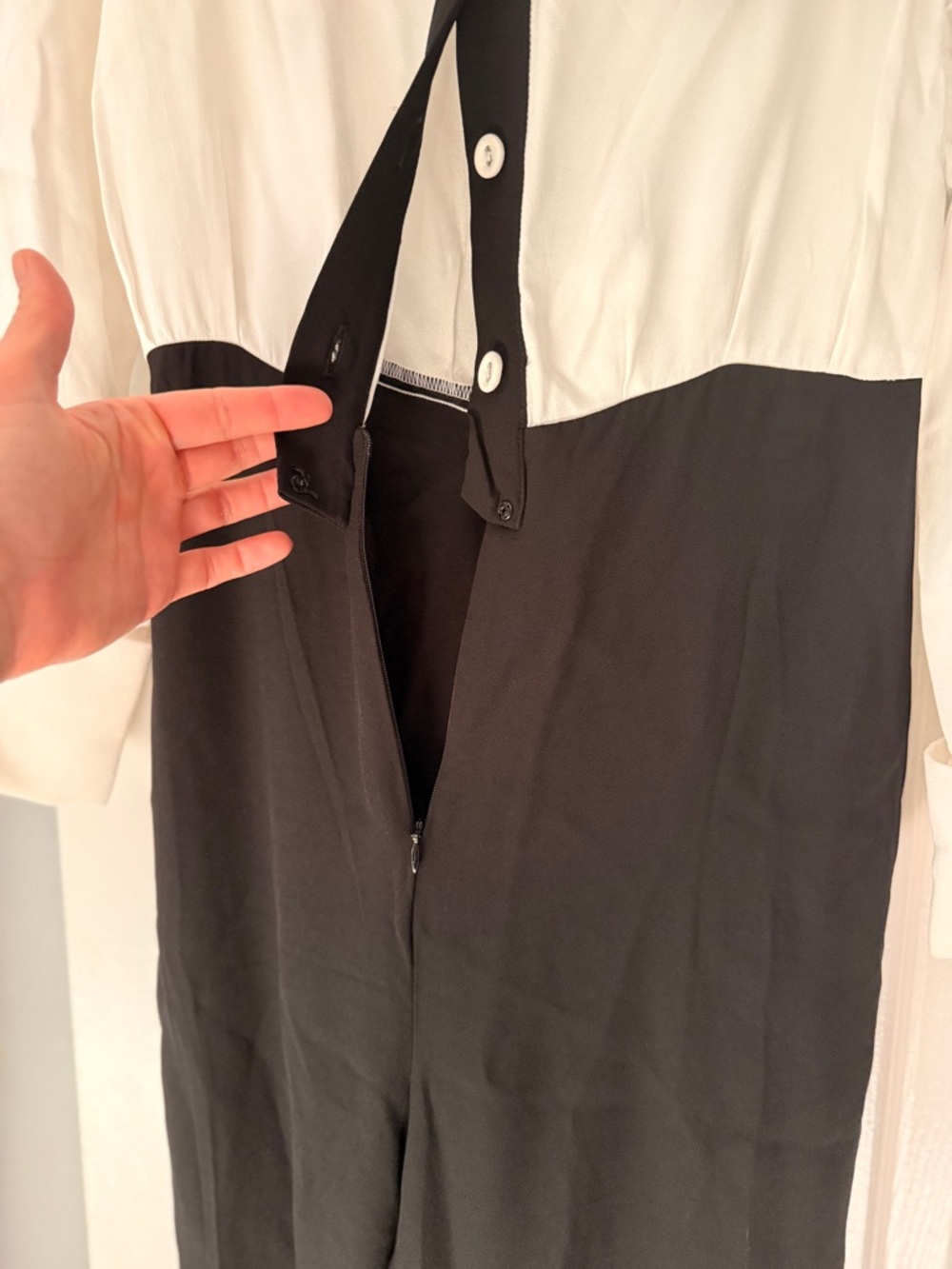 New STAUD Palladium Jumpsuit Off-Shoulder Two-Tone Jumpsuit - Black & White S/4 - Picture 7 of 15
